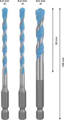 Conjunto de brocas Bosch EXPERT HEX-9 MultiConstruction com 3 peças.